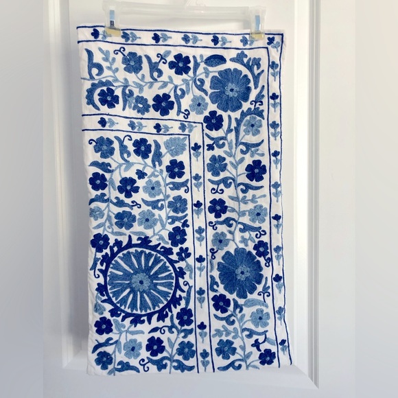 Pottery Barn Accents Pottery Barn Embroidered Blue Floral Pillow